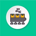 Flat icon conveyor with products. Button for web or mobile app. UI/UX user interface.